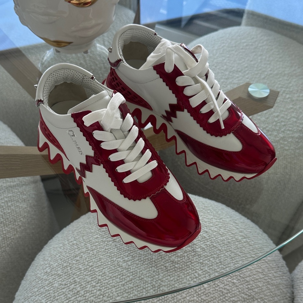 Christian Louboutin Loubishark Red and White Metallic Sneakers 39.5 / 8.5 - 9 - Picture 4 of 13
